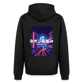Japanese Vaporwave City Futurism Cyber Vaporwave A - Unisex Premium Bio Zip Hoodie - Schwarz - Hinten - Nico (187cm)