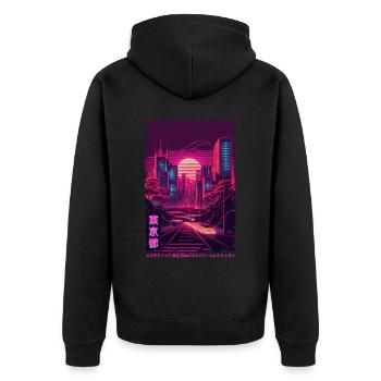 Vaporwave City Night Scene Tokyo Japanese Aestheti - Unisex Premium Organic Zip Hoodie - black - Back - Nico (187cm)