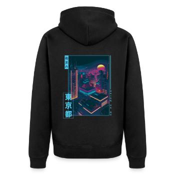 Retro Futurism Japanese Vaporwave City Tokyo Aesth - Unisex Premium Organic Zip Hoodie - black - Back - Nico (187cm)