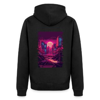 Vaporwave City Retrowave Glitch Art Aestheti urbain - Veste à capuche bio Premium Unisexe - noir - Dos - Nico (187cm)