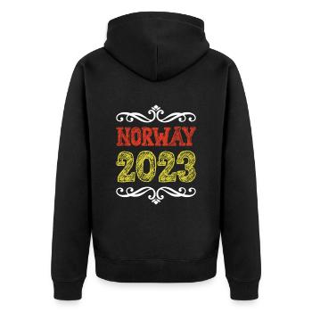 Norway 2023 Norwegen Urlaub - Unisex Premium Bio Zip Hoodie - Schwarz - Hinten - Nico (187cm)