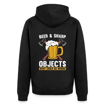 Axe Throwing Beer & Sharp Objects Hatchet Thrower - Unisex Premium Organic Zip Hoodie - black - Back - Nico (187cm)