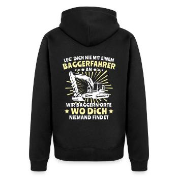 Baggerführer Bagger Baggerfahrer - Unisex Premium Bio Zip Hoodie - Schwarz - Hinten - Nico (187cm)