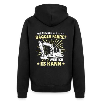 Baggerführer Bagger Baggerfahrer - Unisex Premium Bio Zip Hoodie - Schwarz - Hinten - Nico (187cm)