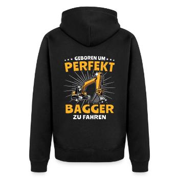 Baggerführer Bagger Baggerfahrer - Unisex Premium Bio Zip Hoodie - Schwarz - Hinten - Nico (187cm)