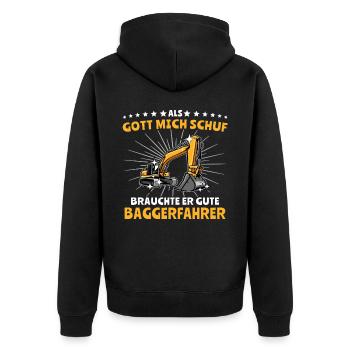 Baggerführer Bagger Baggerfahrer - Unisex Premium Bio Zip Hoodie - Schwarz - Hinten - Nico (187cm)
