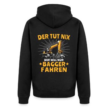 Baggerführer Bagger Baggerfahrer - Unisex Premium Bio Zip Hoodie - Schwarz - Hinten - Nico (187cm)