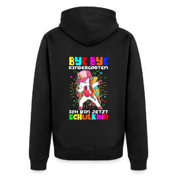 Einschulung Schulanfang Schulkind Schule Geschenk - Unisex Premium Bio Zip Hoodie - Schwarz - Hinten - Nico (187cm)