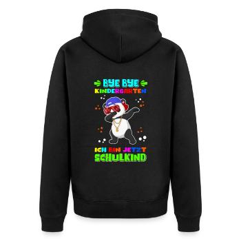 Einschulung Schulanfang Schule Schulkind Geschenk - Unisex Premium Bio Zip Hoodie - Schwarz - Hinten - Nico (187cm)