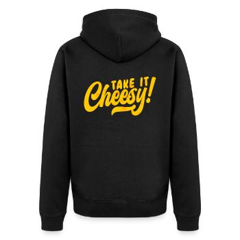 Take It Cheesy Food Lover Foodie Cheese Eater - Unisex Premium Bio Zip Hoodie - Schwarz - Hinten - Nico (187cm)