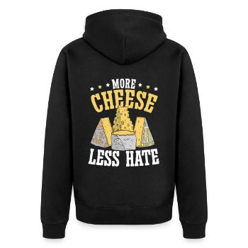 More Cheese Less Hate Cheesy Food Lover Foodie - Unisex Premium Organic Zip Hoodie - black - Back - Nico (187cm)