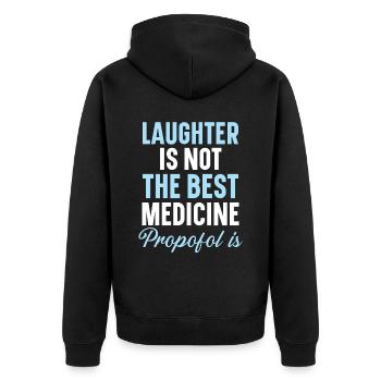 Laughter is not the best medicine - Propofol scho - Unisex Premium Organic Zip Hoodie - black - Back - Nico (187cm)