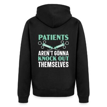 Die Patienten werden sich nicht selbst betäuben - Unisex Premium Bio Zip Hoodie - Schwarz - Hinten - Nico (187cm)