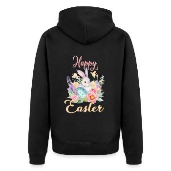 Frohe Ostern Hase Osterei für einen Osterhasen - Unisex Premium Bio Zip Hoodie - Schwarz - Hinten - Nico (187cm)