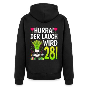 Hurra der Lauch wird 28 - Unisex Premium Bio Zip Hoodie - Schwarz - Hinten - Nico (187cm)
