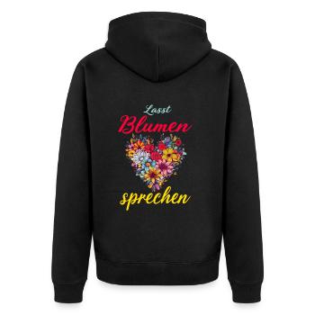 Lasst Blumen Sprechen für eine Floristin - Unisex Premium Bio Zip Hoodie - Schwarz - Hinten - Nico (187cm)