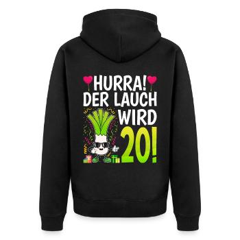 Hurra der Lauch wird 20 - Unisex Premium Bio Zip Hoodie - Schwarz - Hinten - Nico (187cm)
