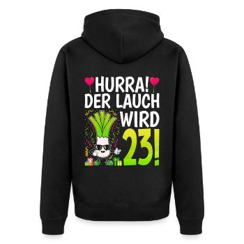 Hurra der Lauch wird 23 - Unisex Premium Bio Zip Hoodie - Schwarz - Hinten - Nico (187cm)