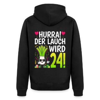 Hurra der Lauch wird 24 - Unisex Premium Bio Zip Hoodie - Schwarz - Hinten - Nico (187cm)