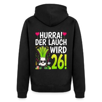 Hurra der Lauch wird 26 - Unisex Premium Bio Zip Hoodie - Schwarz - Hinten - Nico (187cm)