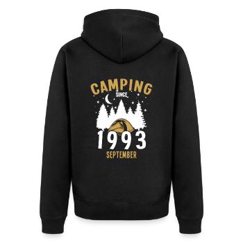 Date de naissance : Camping depuis septembre 1993 Zelten - Veste à capuche bio Premium Unisexe - noir - Dos - Nico (187cm)