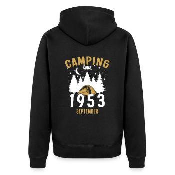 Geburtstag: Camping seit September 1953 Zelten - Unisex Premium Bio Zip Hoodie - Schwarz - Hinten - Nico (187cm)
