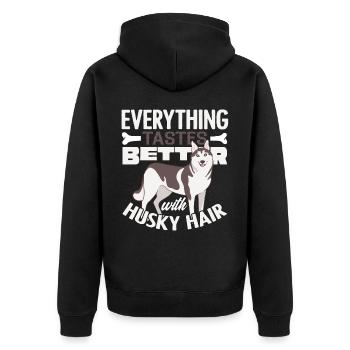 Sibirischer Husky - Unisex Premium Bio Zip Hoodie - Schwarz - Hinten - Nico (187cm)