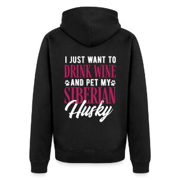 Sibirischer Husky - Unisex Premium Bio Zip Hoodie - Schwarz - Hinten - Nico (187cm)