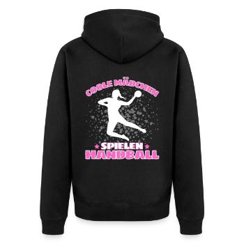 COOLE MÄDCHEN SPIELEN HANDBALL Handballer - Unisex Premium Bio Zip Hoodie - Schwarz - Hinten - Nico (187cm)