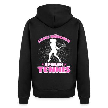 COOLE MÄCHEN SPIELEN TENNIS Lustiges - Unisex Premium Bio Zip Hoodie - Schwarz - Hinten - Nico (187cm)