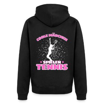 COOLE MÄCHEN SPIELEN TENNIS Lustiges - Unisex Premium Bio Zip Hoodie - Schwarz - Hinten - Nico (187cm)
