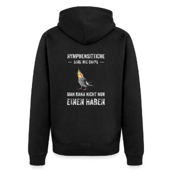 Nymphensittich I Papagei Kakadu Motiv für Vogel - Unisex Premium Bio Zip Hoodie - Schwarz - Hinten - Nico (187cm)