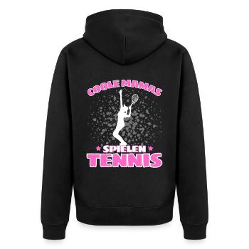 COOLE MAMAS SPIELEN TENNIS Lustiges - Unisex Premium Bio Zip Hoodie - Schwarz - Hinten - Nico (187cm)