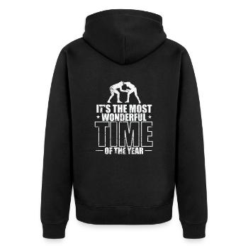It's the Most Wonderful Time of the Year - Unisex Premium Bio Zip Hoodie - Schwarz - Hinten - Nico (187cm)