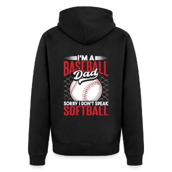 Ich bin ein Baseball-Vater, ich spreche kein Softball - Unisex Premium Bio Zip Hoodie - Schwarz - Hinten - Nico (187cm)