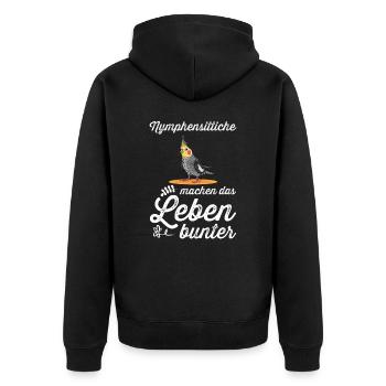 Nymphensittich I Papagei Kakadu Motiv für Vogel - Unisex Premium Bio Zip Hoodie - Schwarz - Hinten - Nico (187cm)