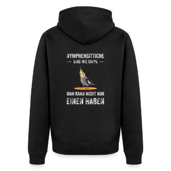 Nymphensittich I Papagei Kakadu Motiv für Vogel - Unisex Premium Bio Zip Hoodie - Schwarz - Hinten - Nico (187cm)