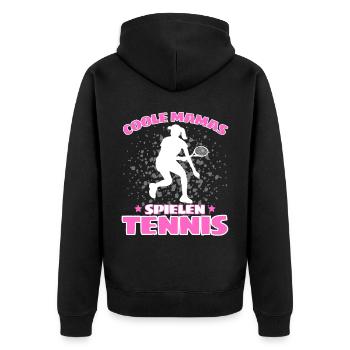COOLE MAMAS SPIELEN TENNIS Lustiges - Unisex Premium Bio Zip Hoodie - Schwarz - Hinten - Nico (187cm)