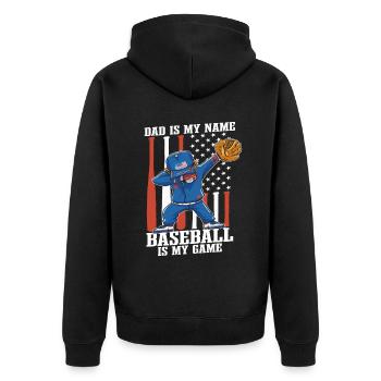 Papa est mon nom Le baseball est mon jeu - Veste à capuche bio Premium Unisexe - noir - Dos - Nico (187cm)