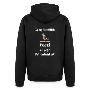 Nymphensittich I Papagei Kakadu Motiv für Vogel - Unisex Premium Bio Zip Hoodie - Schwarz - Hinten - Nico (187cm)