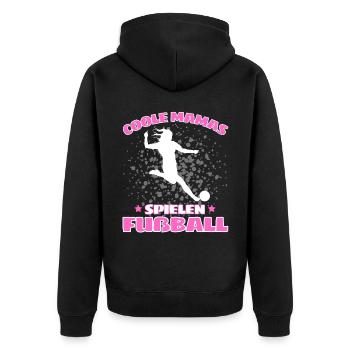COOLE MAMAS SPIELEN FUßBALL! Fussball Spruch - Unisex Premium Bio Zip Hoodie - Schwarz - Hinten - Nico (187cm)