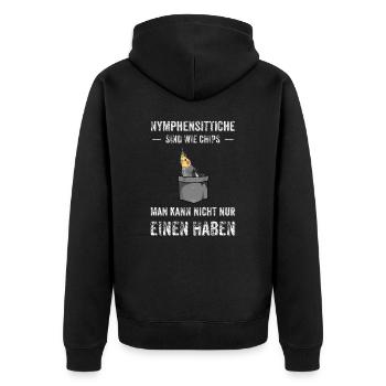 Nymphensittich I Papagei Kakadu Motiv für Vogel - Unisex Premium Bio Zip Hoodie - Schwarz - Hinten - Nico (187cm)