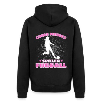 COOLE MAMAS SPIELEN FUßBALL! Fussball Spruch - Unisex Premium Bio Zip Hoodie - Schwarz - Hinten - Nico (187cm)