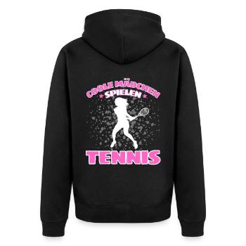 COOLE MÄCHEN SPIELEN TENNIS Lustiges - Unisex Premium Bio Zip Hoodie - Schwarz - Hinten - Nico (187cm)