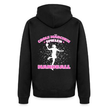 COOLE MÄDCHEN SPIELEN HANDBALL Handballer - Unisex Premium Bio Zip Hoodie - Schwarz - Hinten - Nico (187cm)