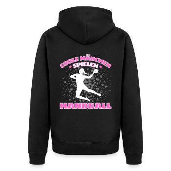COOLE MÄDCHEN SPIELEN HANDBALL Handballer - Unisex Premium Bio Zip Hoodie - Schwarz - Hinten - Nico (187cm)