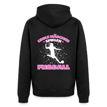 COOLE MÄDCHEN SPIELEN FUßBALL! Fussball Spruch - Unisex Premium Bio Zip Hoodie - Schwarz - Hinten - Nico (187cm)