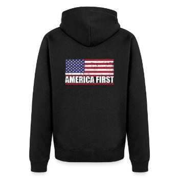 Amerika First USA Flagge Patriotic Proud - Unisex Premium Bio Zip Hoodie - Schwarz - Hinten - Nico (187cm)
