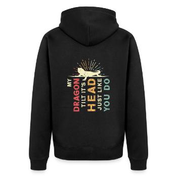 Mein Drache Neigt Seinen Kopf, Genau Wie Du - Unisex Premium Bio Zip Hoodie - Schwarz - Hinten - Nico (187cm)