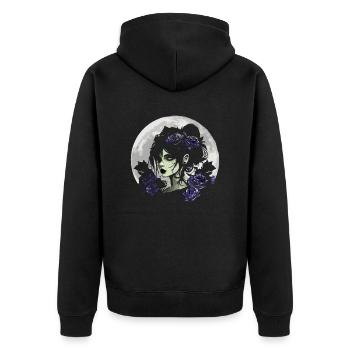 Goth Girl With Black Roses - Gothic - Unisex Premium Bio Zip Hoodie - Schwarz - Hinten - Nico (187cm)